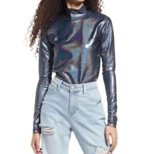 Nordstrom Bp Be Proud By Gender Dance Black Rainbow Glitter Mock Neck Top M NWT